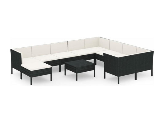Set di mobili da esterno in vimini intrecciato in resina nera - dlz1766583480038